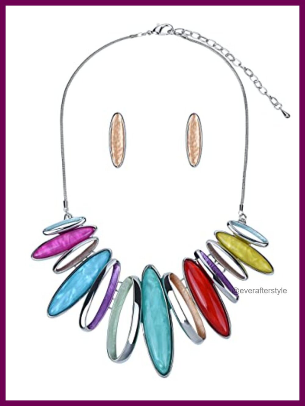 Gold Plated Brass Oval Ring Statement Necklace Earrings Jewelry Set